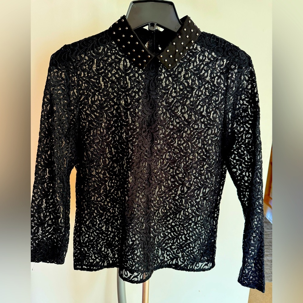 The Kooples Women’s black lace shirt with studded collar.